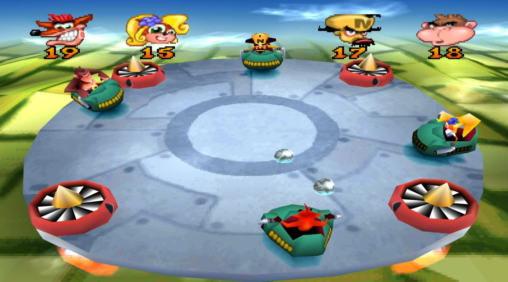 Minijuego de coches en el aire. Crash Bash.