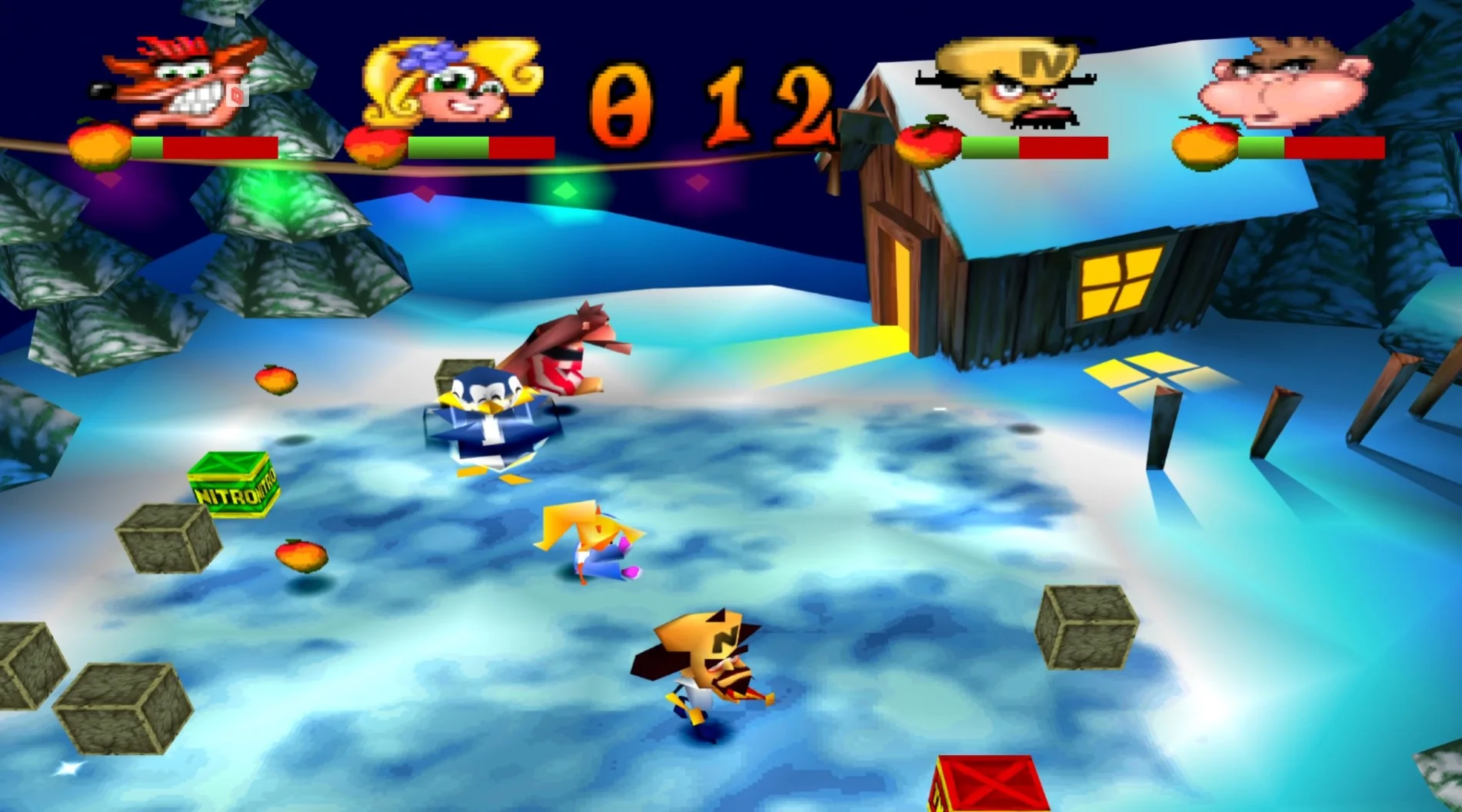 Nivel de hielo en el minijuego de lanzar cajas.