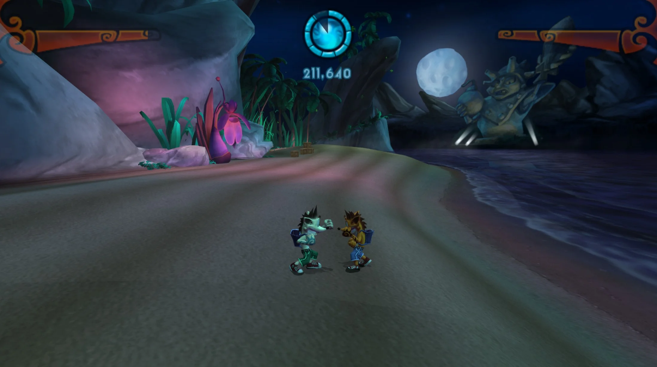 Crash y su clon bajo la luna.