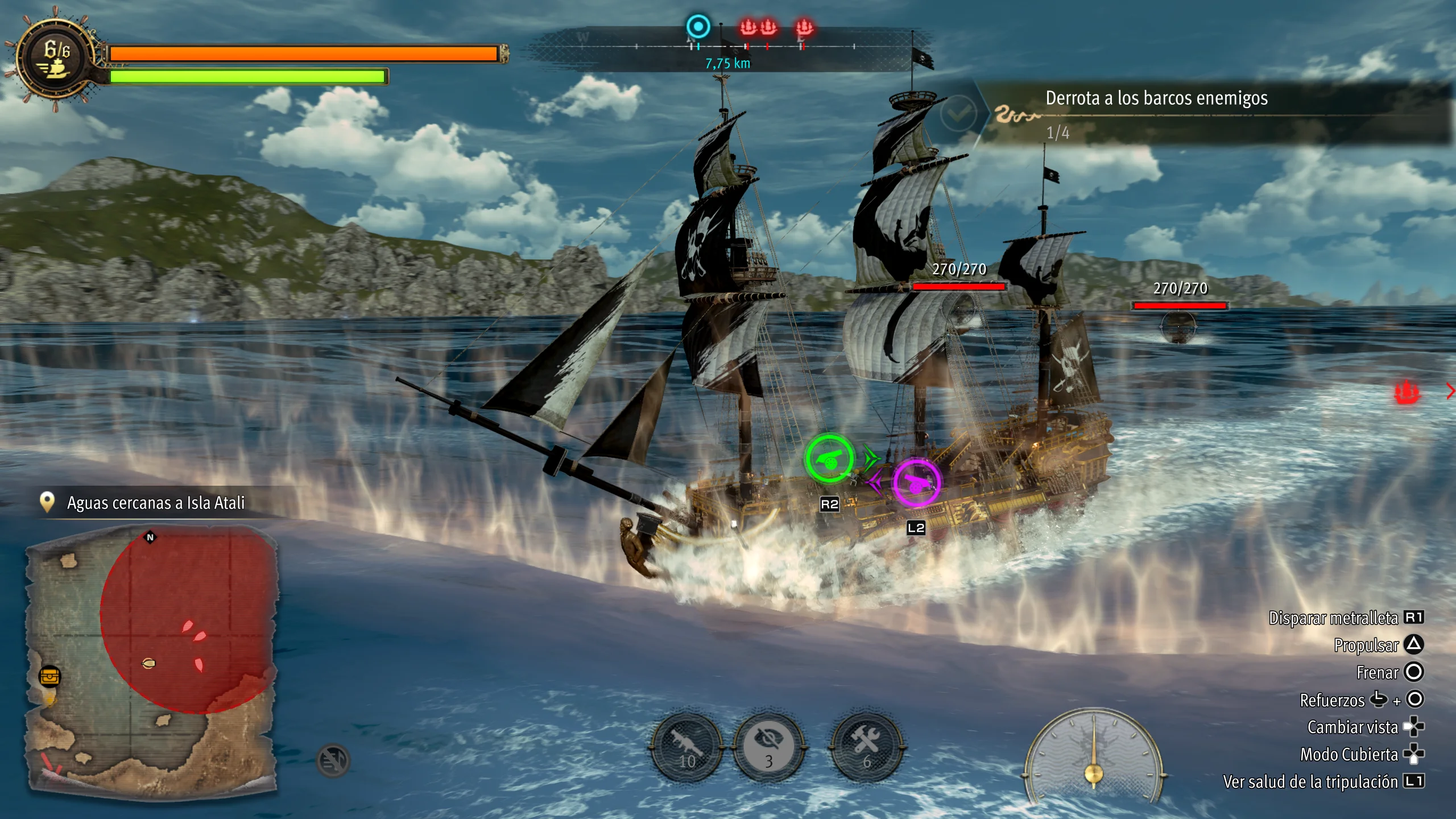 Batalla naval en Like a Dragon: Pirate Yakuza in Hawaii.