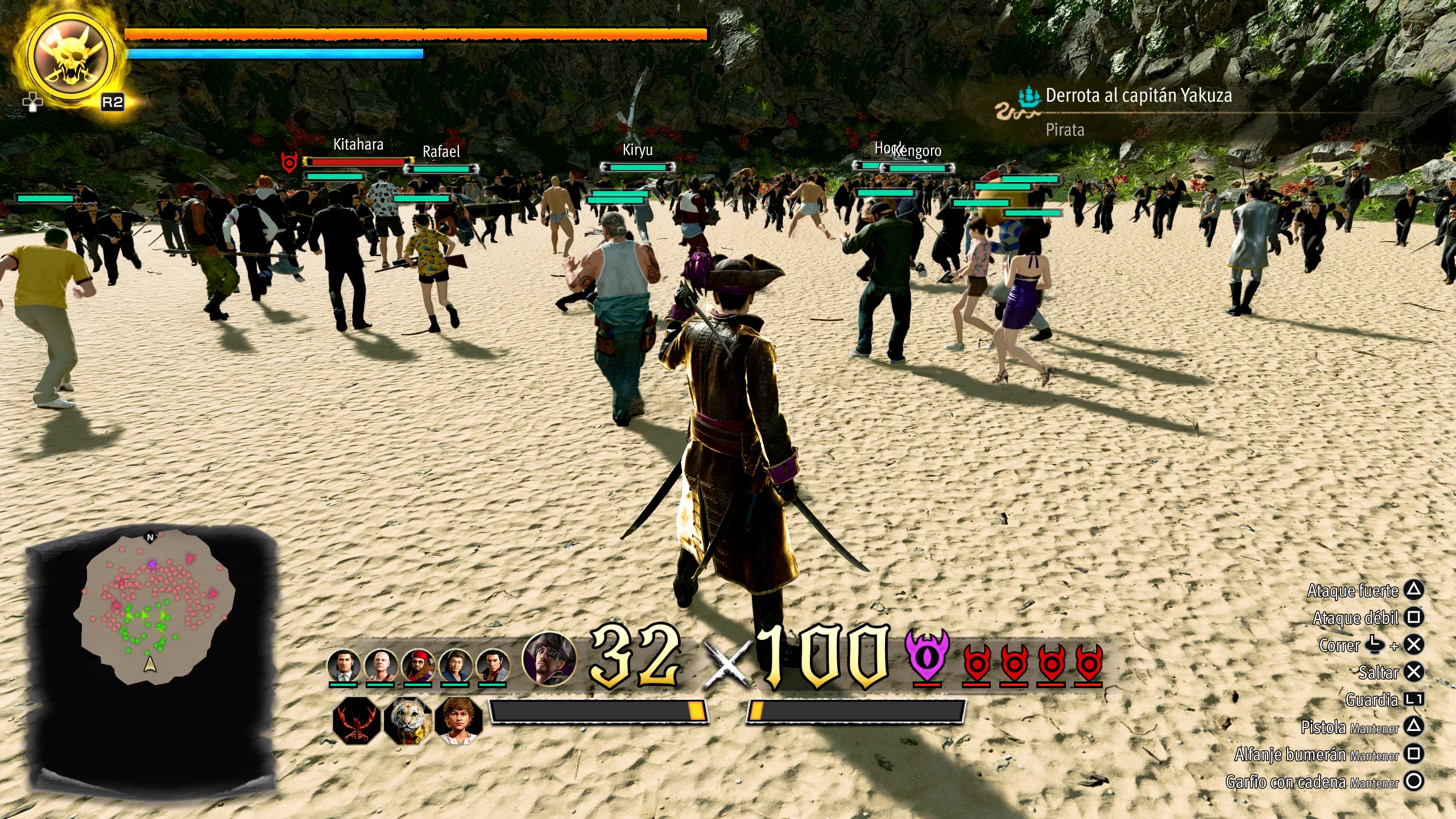 Combate entre tripulaciones de Like a Dragon: Pirate Yakuza in Hawaii.
