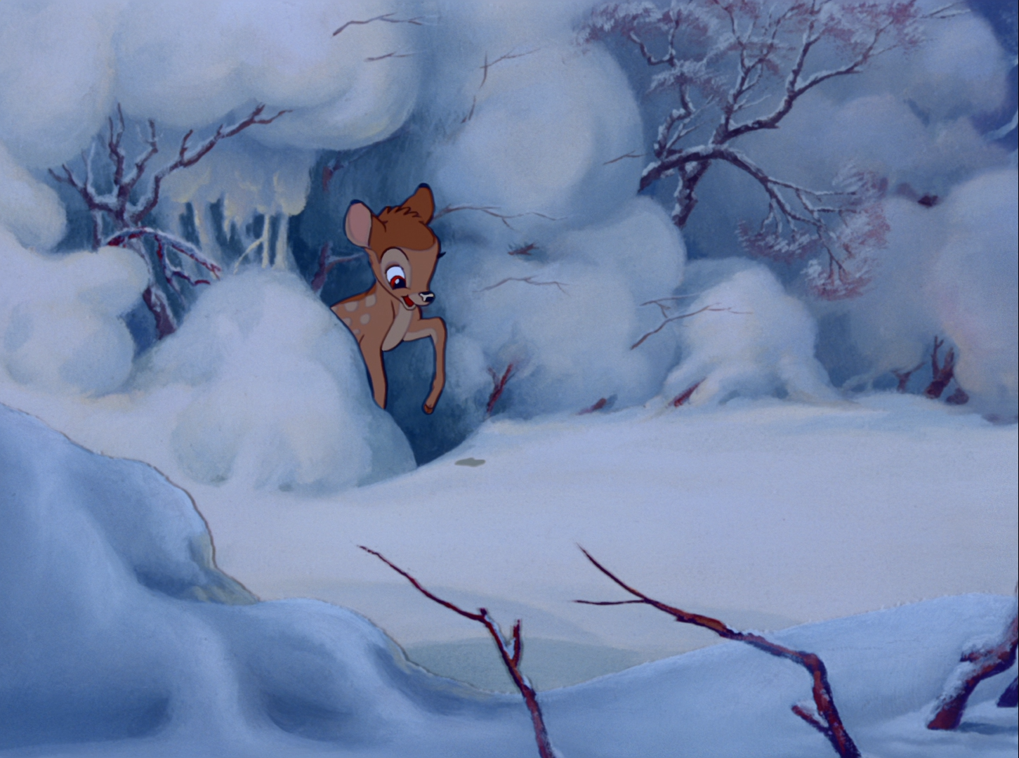 Bambi ve la nieve por primera vez.