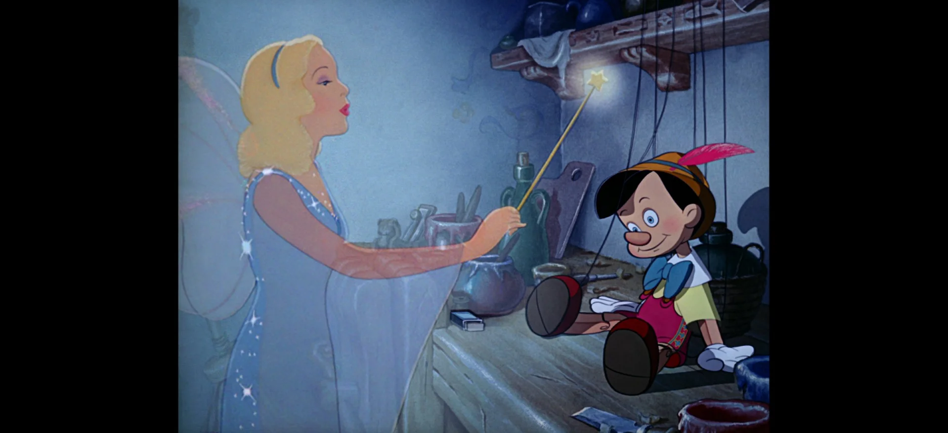 El Hada Azul dando vida a Pinocho en la película de 1940 de Walt Disney.