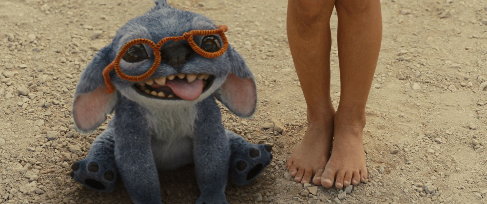 Stitch con gafas en la playa en el Live Action Lilo y Stitch.
